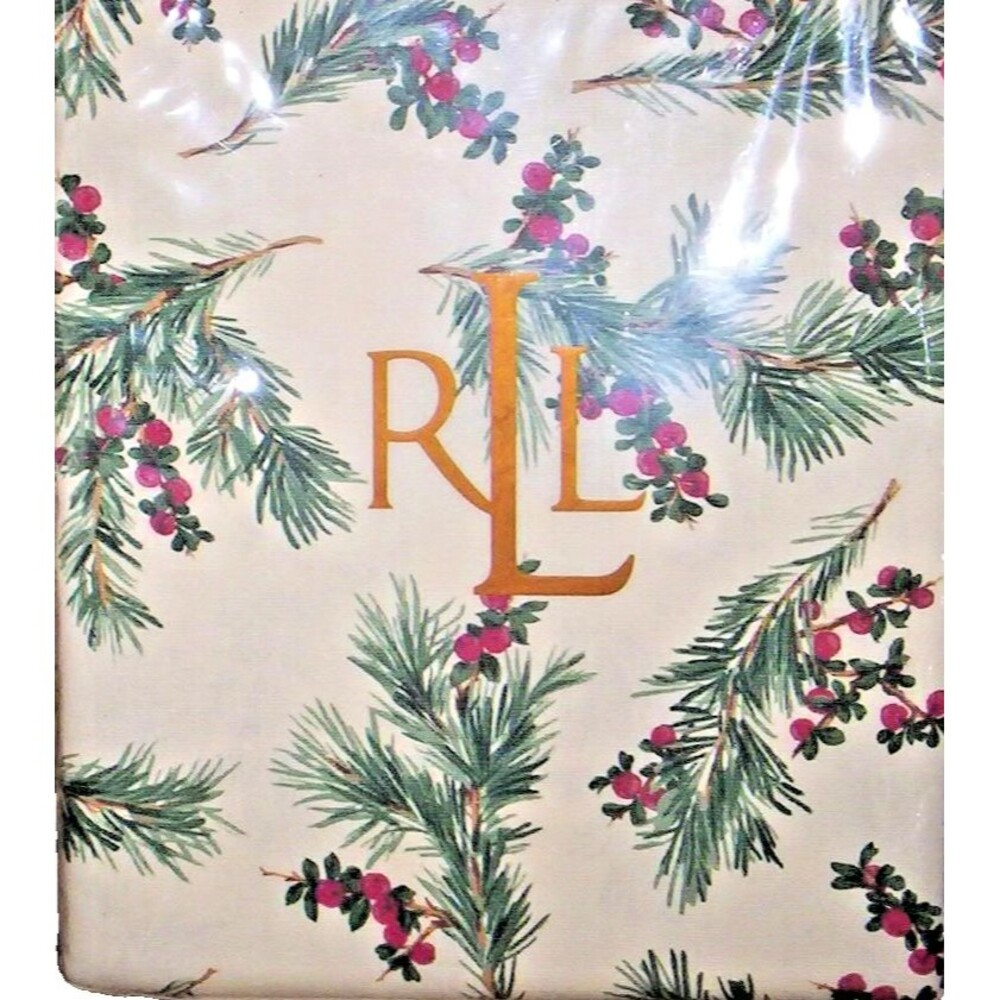 Ralph Lauren Tablecloth 60x104" Cedarberry Print White Christmas Winter Holiday